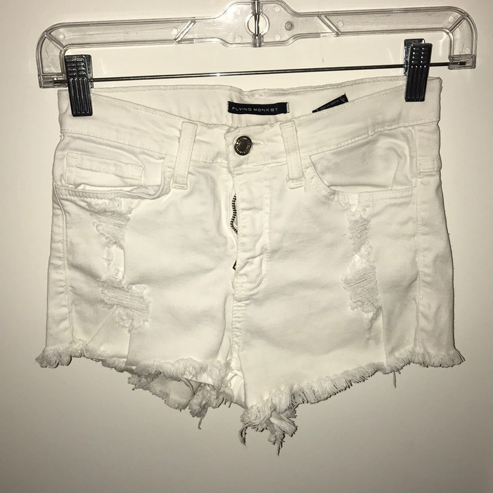 White stretch denim shorts